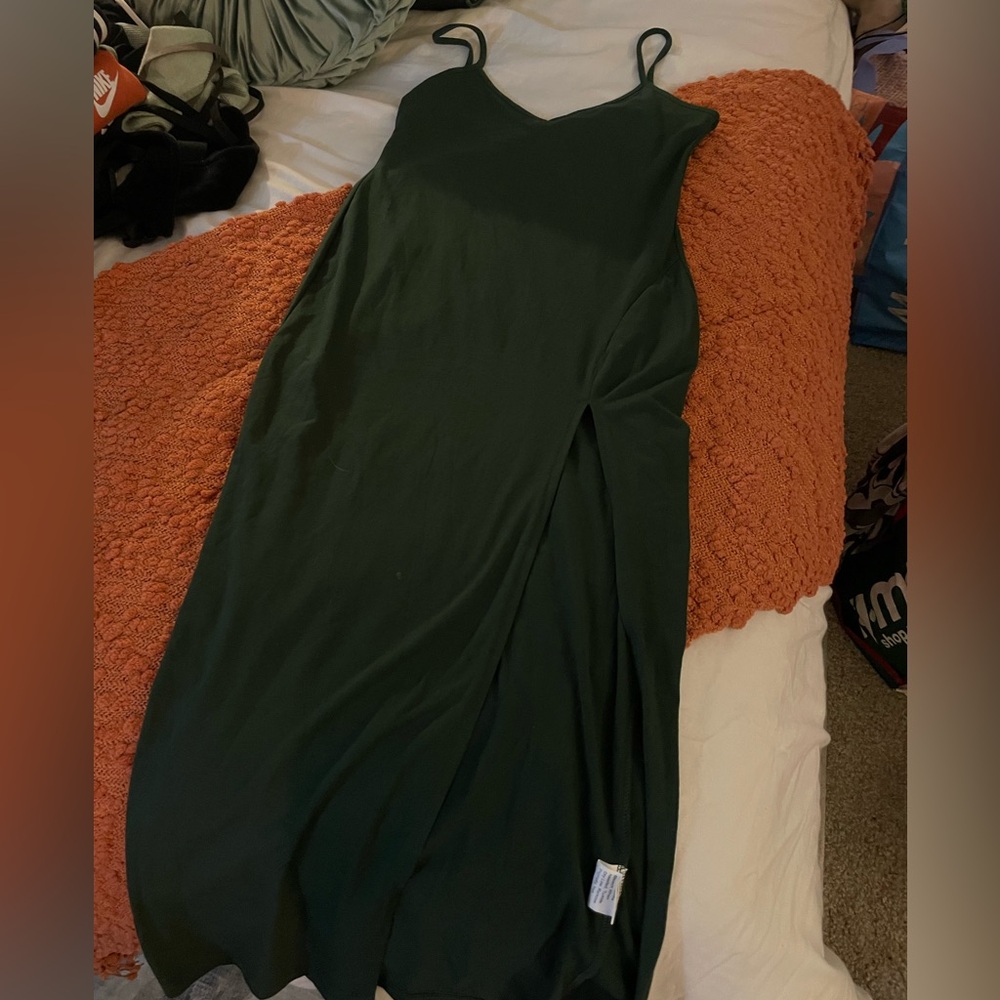 green slit maxi dress